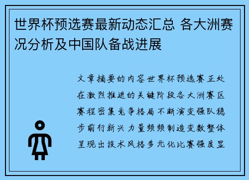 世界杯预选赛最新动态汇总 各大洲赛况分析及中国队备战进展 世界杯预选赛最新动态汇总 各大洲赛况分析及中国队备战进展